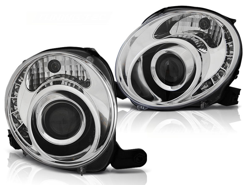 Headlights Fiat 500 07->> clear/chome