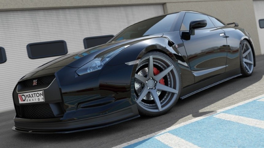 Zijskirts Nissan GT-R Maxton Design glans zwart