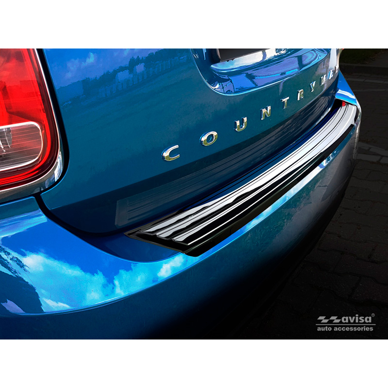 Zwart-Chroom RVS Achterbumperprotector  Mini Countryman F60 2016-2020 'flag/lines'