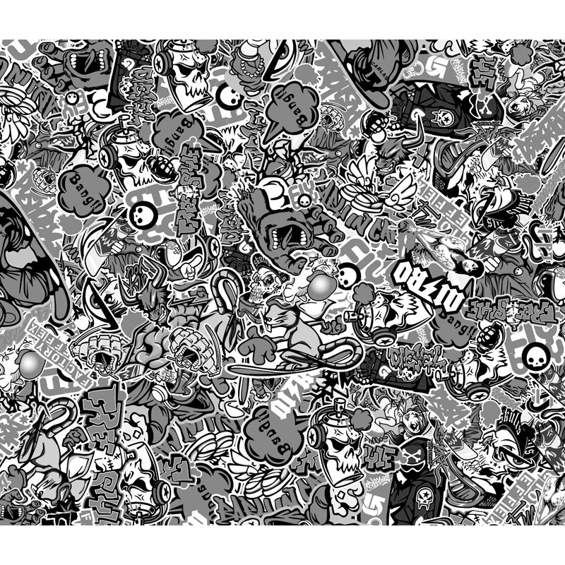 Stickerbomb Folie design 1 zwart/wit Rol 60 x 200cm zelfklevend