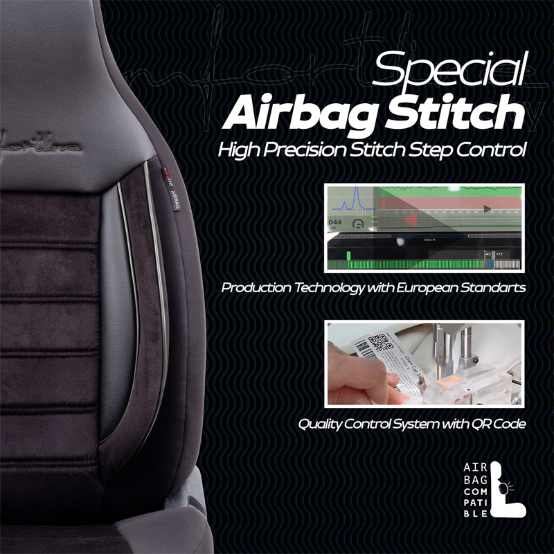 Universele Velours/Stoffen 'CityBug' Stoelhoezenset 'Comfortline' Zwart/Grijs - 9-delig - geschikt voor Side-Airbags