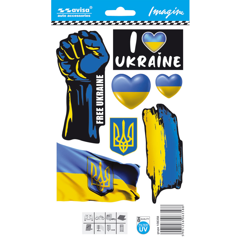Auto Tattoo Sticker I love UKRAINE/mini collection - 12,5x17,1cm