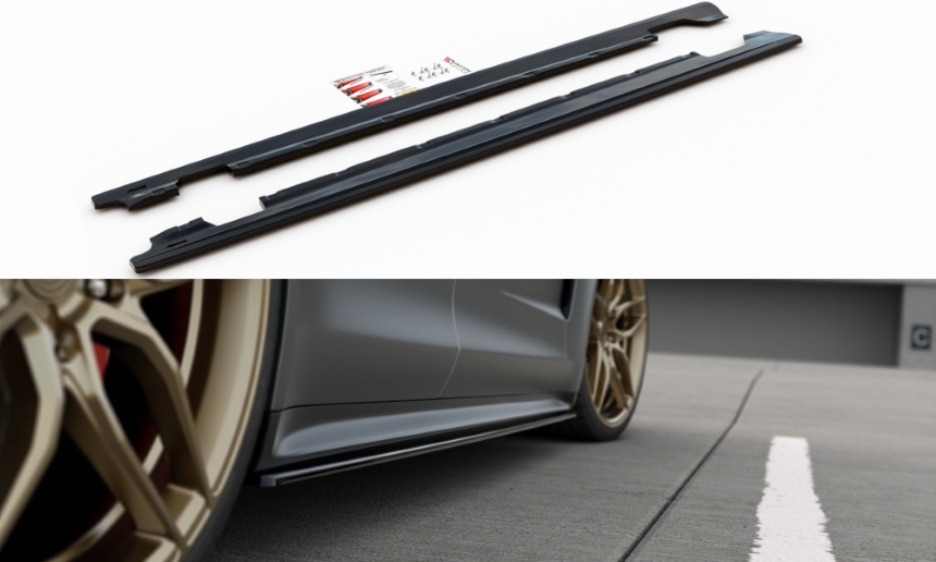 Zijskirts Porsche Panamera (Turbo/GTS 971) Maxton Design glans zwart