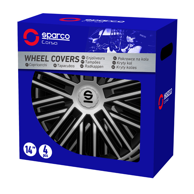 Sparco Wieldoppen Bergamo - 14-inch - Zilver/Zwart - Set van 4 stuks