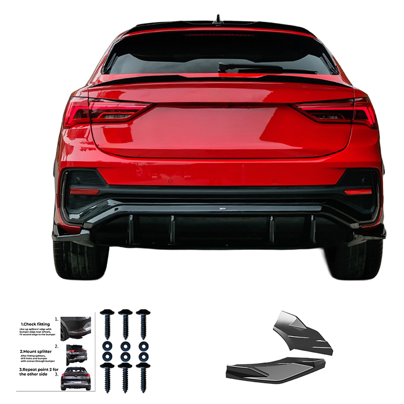 Oneway Achterbumperskirts (Hoeken)  Audi Q3 (F3N) Sportback S-Line 2019-2025 excl. RSQ3 - Glanzend zwart