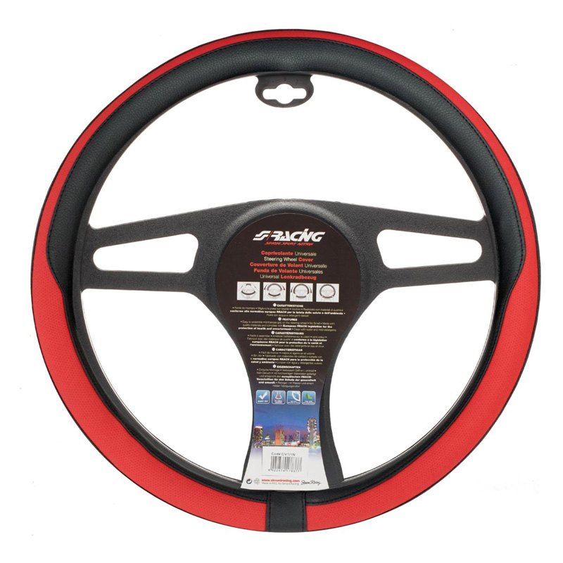 Simoni Racing Stuurwielhoes Tidy - Zwart/Rood Eco-Leder - 37-39cm