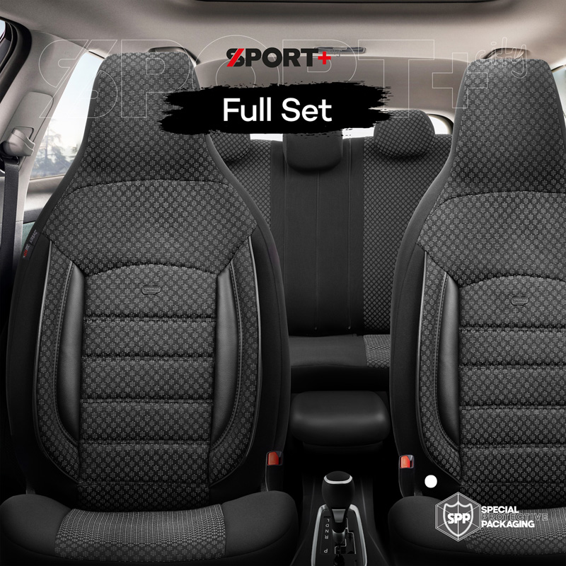 Universele Stoffen 'CityBug' Stoelhoezenset 'Sport Plus' Zwart - 9-delig - geschikt voor Side-Airbags
