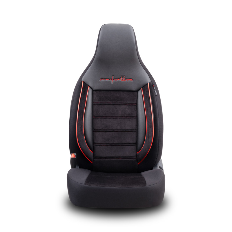 Universele Velours/Stoffen 'CityBug' Stoelhoezenset 'Comfortline' Zwart/Rood - 9-delig - geschikt voor Side-Airbags