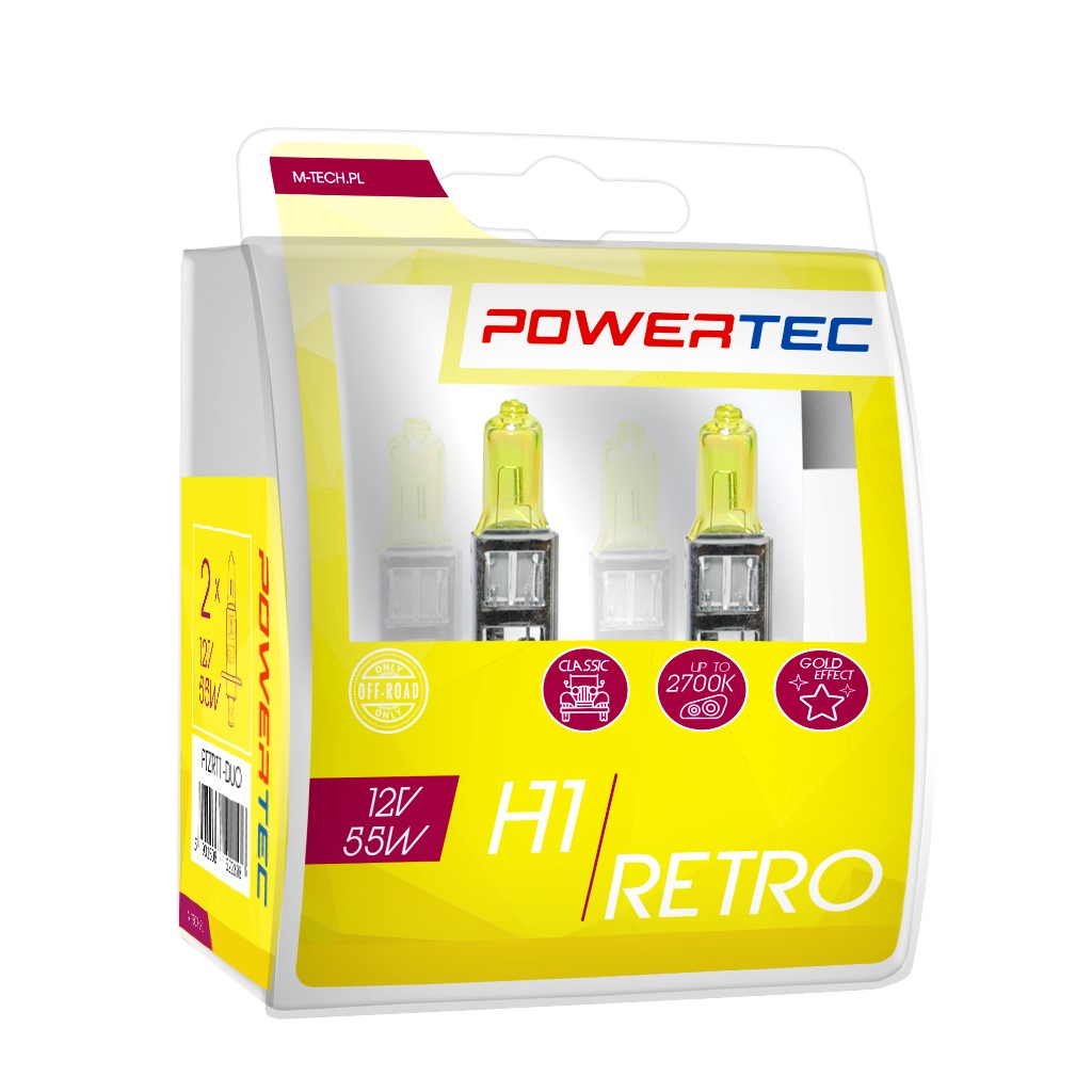 Geel Powertec Retro Yellow H1 12V DUO 3200K lampen