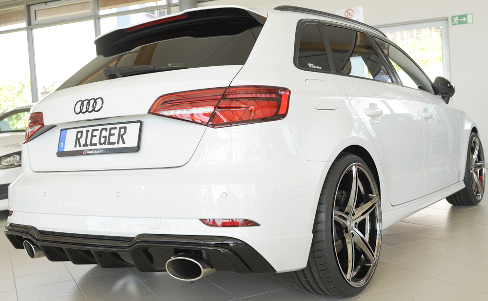 Achter Skirt Audi A3 8V 16-20 S-line Rieger Zwart Glans