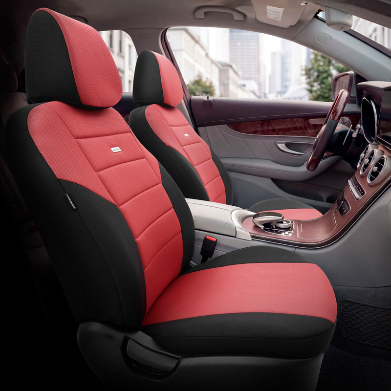 otoM Universele Stoffen Stoelhoezenset 'SelectedFit One' Zwart/Maroon - 10-delig - geschikt voor Side-Airbags