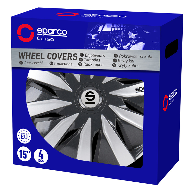4-Delige Sparco Wieldoppenset Lazio 14-inch grijs/zilver