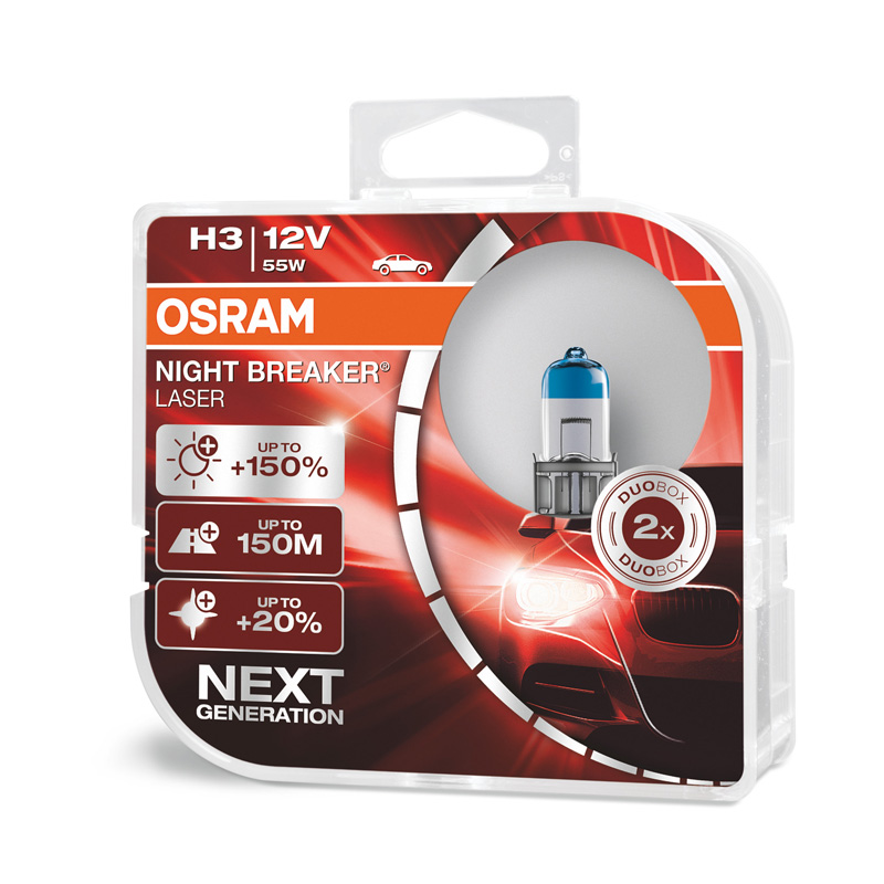 Osram Night Breaker Laser Halogeen lampen - H3 - 12V/55W - set à 2 stuks