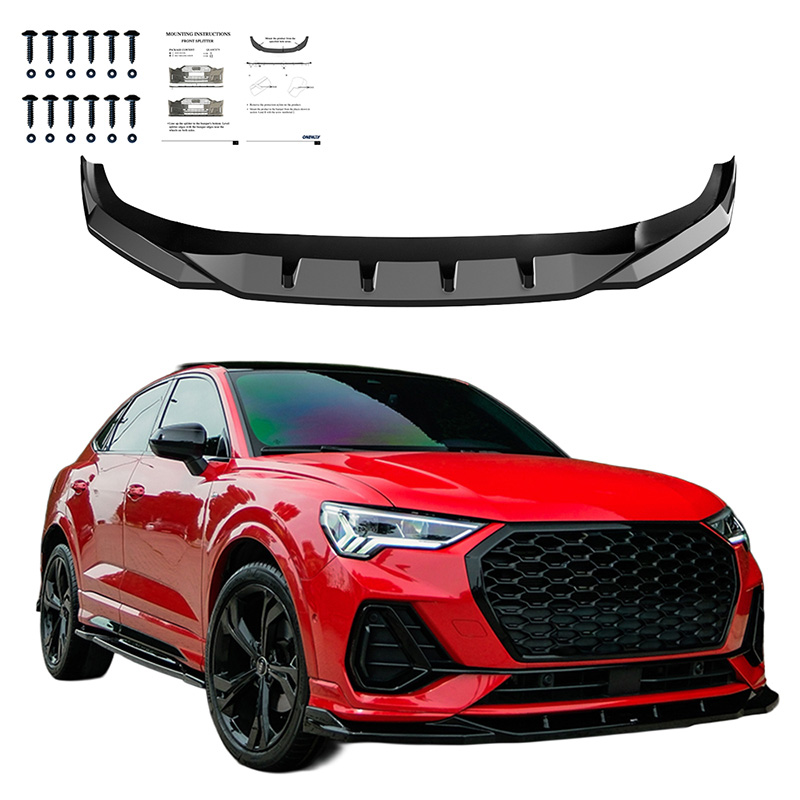 Oneway Voorspoilerlip  Audi Q3 (F3B) S-Line & Q3 Sportback (F3N) S-Line 2019-2025 excl. RSQ3 - Glanzend zwart