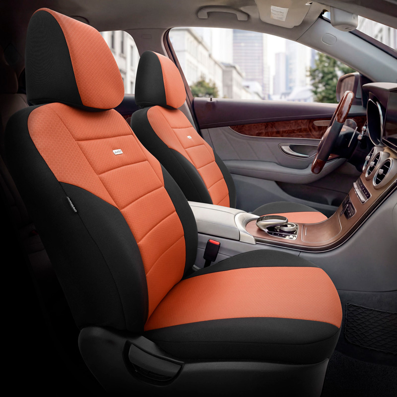 otoM Universele Stoffen Stoelhoezenset 'SelectedFit One' Zwart/Camel - 10-delig - geschikt voor Side-Airbags