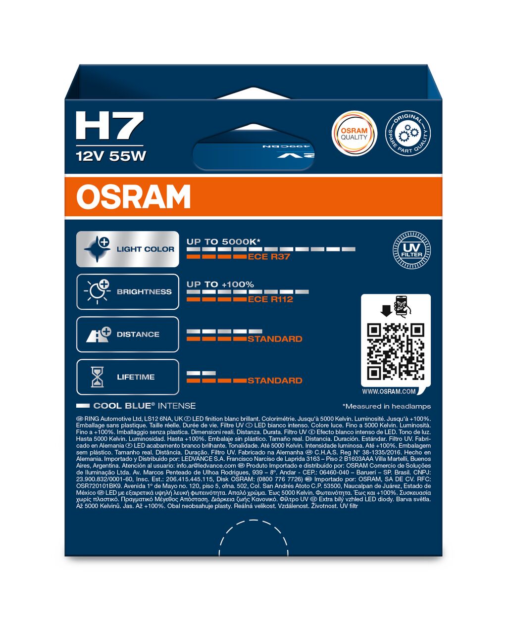 Osram Cool Blue Intense Halogeen lampen - H7 - 12V/55W - set à 2 stuks 64210CBN-2HB