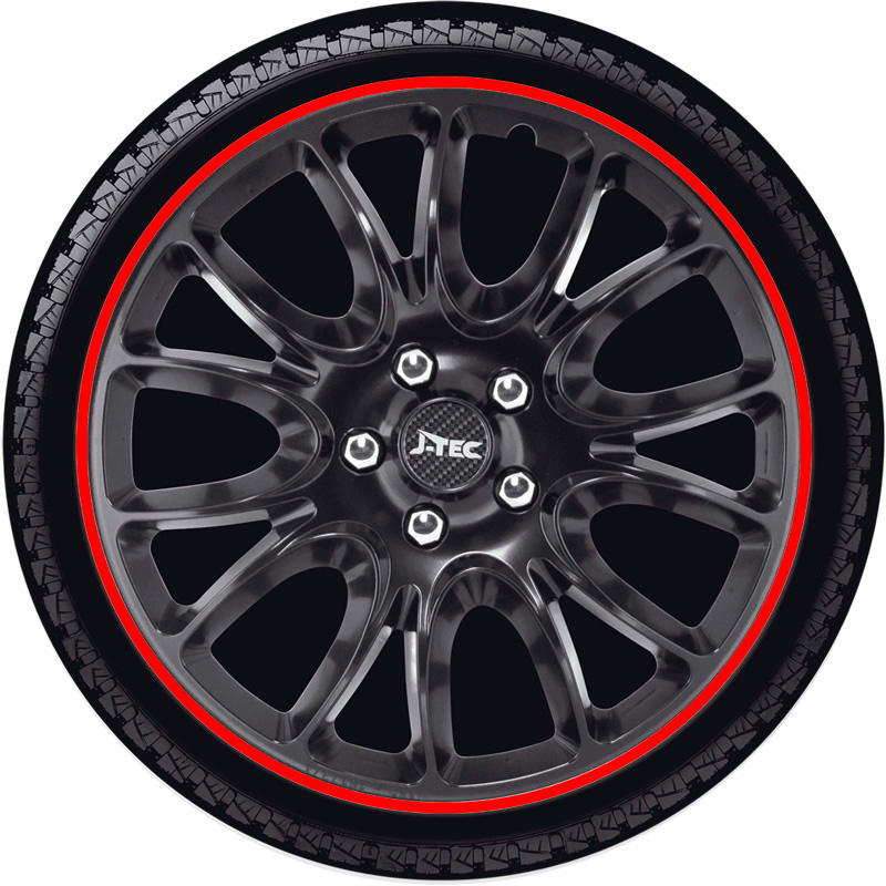 4-Delige J-Tec Wieldoppenset Hero GTR 13-inch zwart/rode rand