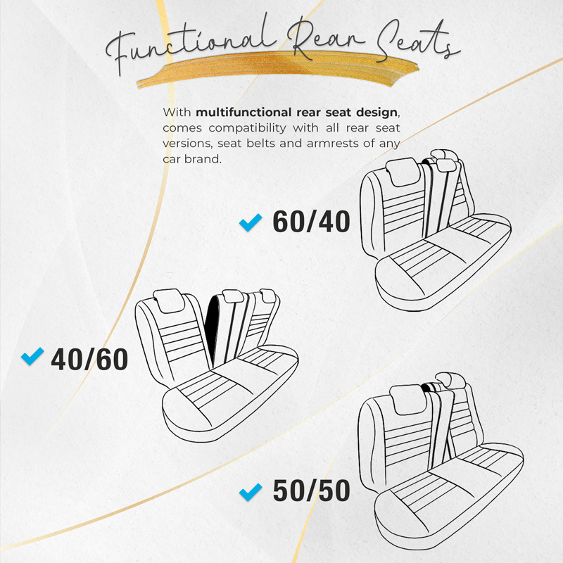 Universele Suede/Leder/Stoffen Stoelhoezenset 'Iconic' Zwart/Grijs - 11-delig - geschikt voor Side-Airbags