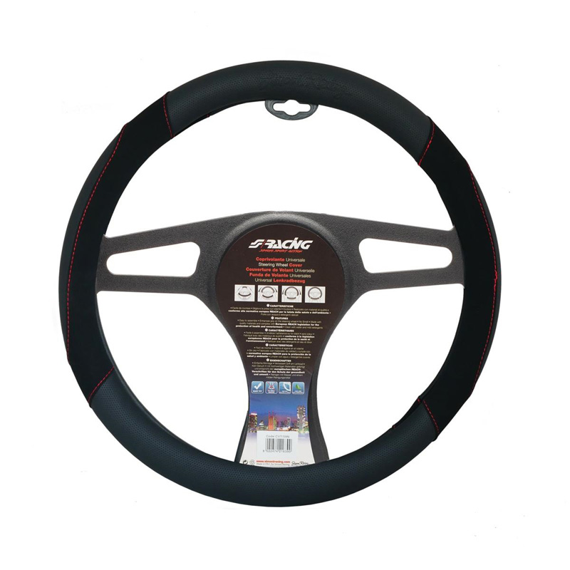 Simoni Racing Stuurwielhoes Shammy - Zwart Eco-Leder + Rode Stiksels - 37-39cm