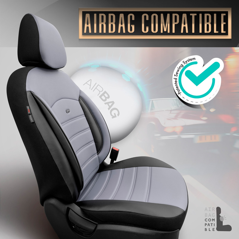 Universele Volleder Stoelhoezenset 'Inspire' Zwart/Grijs - 11-delig - geschikt voor Side-Airbags