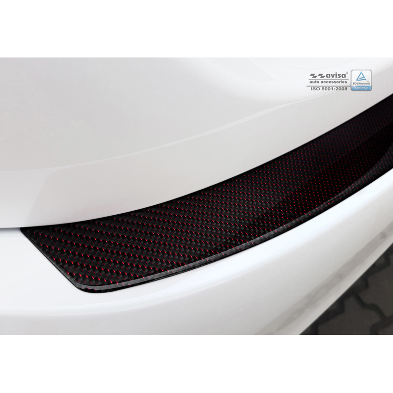 Carbon Achterbumperprotector  Mercedes C-Klasse W205 Sedan 2014-2021 Rood-Zwart Carbon