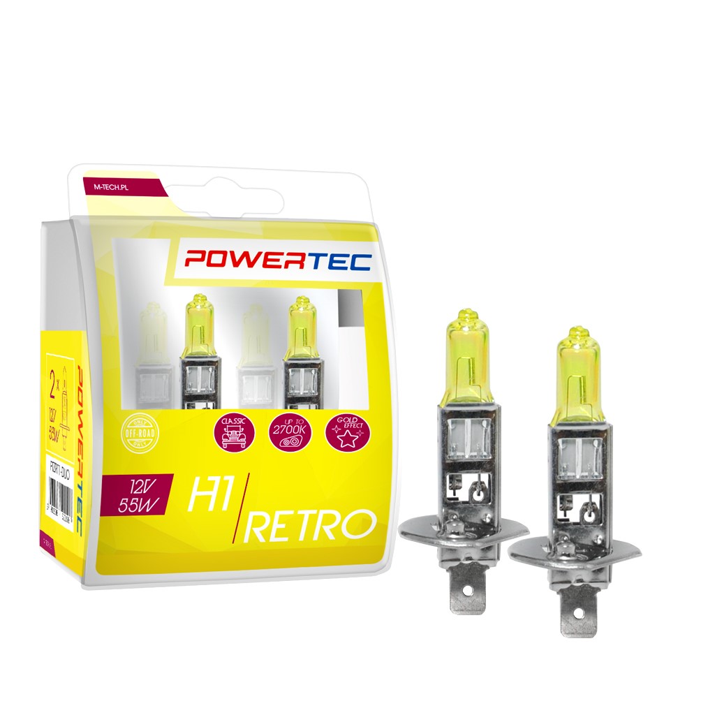 Geel Powertec Retro Yellow H1 12V DUO 3200K lampen