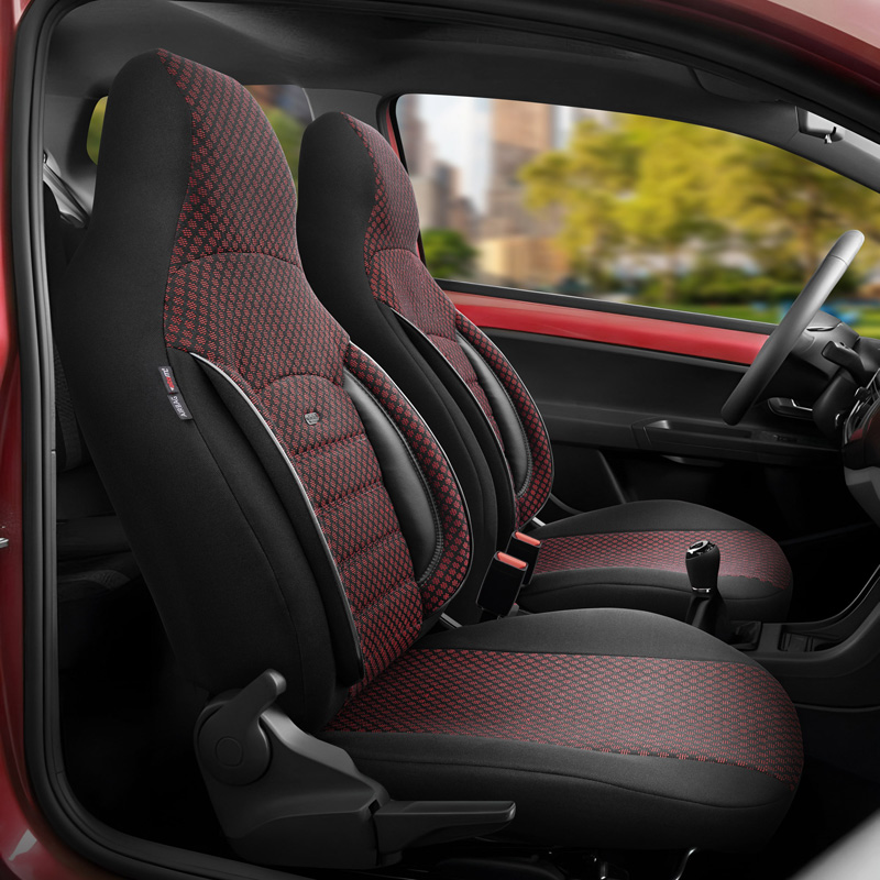 Universele Stoffen 'CityBug' Stoelhoezenset 'Sport Plus' Zwart/Rood - 9-delig - geschikt voor Side-Airbags