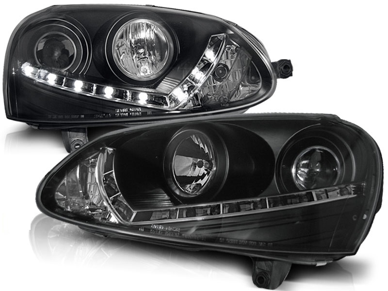 Faros VW Golf V 03- + HID negro con echte led DRL