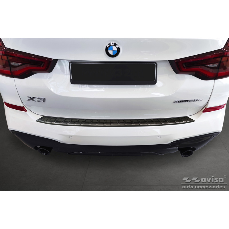 Zwart RVS Achterbumperprotector  BMW X3 G01 M-Pakket 2017-2021 & Facelift 2021- Incl. M Competition 2019-2021 'Ribs'