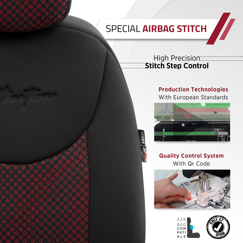 Universele Stoffen Stoelhoezenset 'Attraction' Zwart/Bordeaux Rood - 11-delig - geschikt voor Side-Airbags