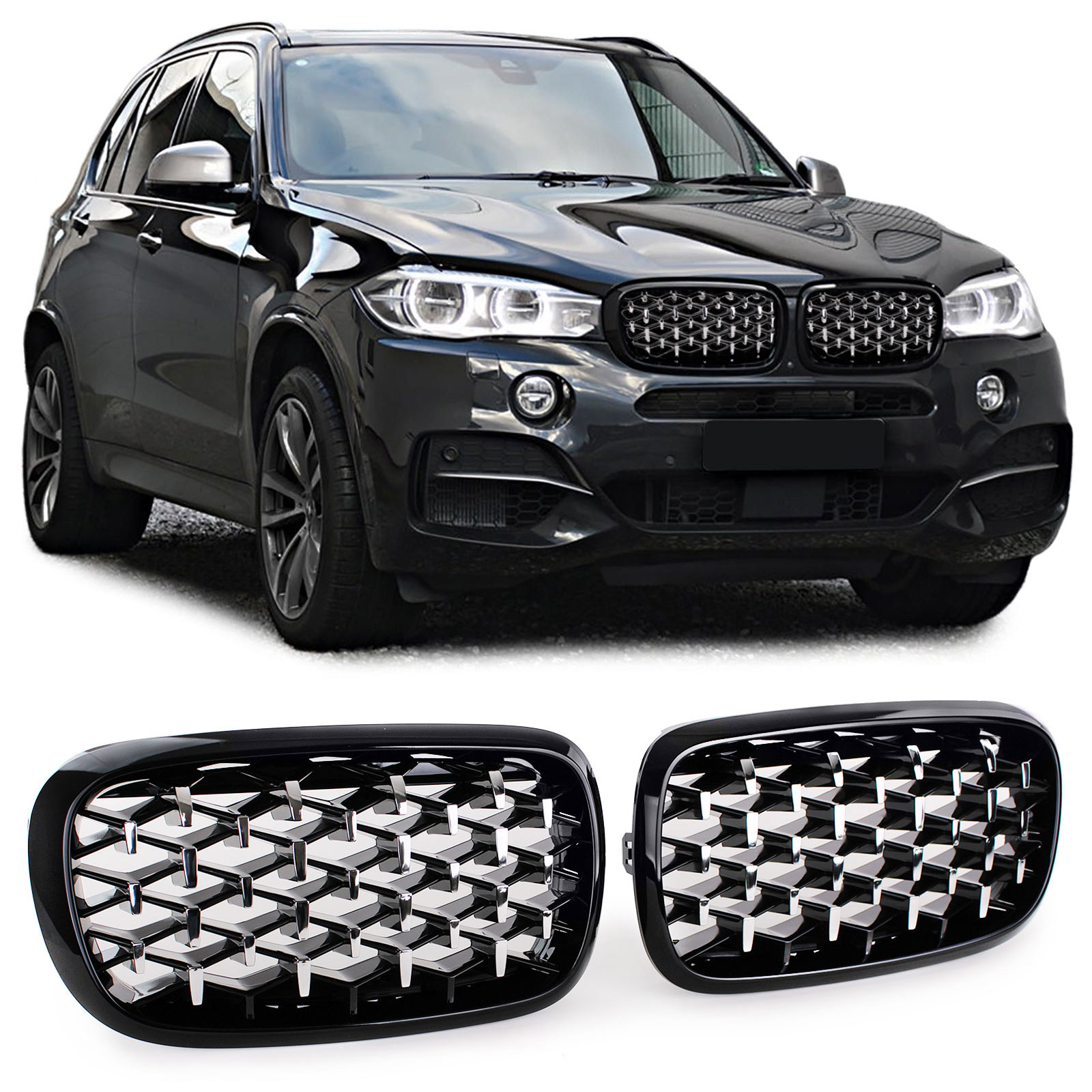 Grills BMW X5 F15 X6 F16 2013-2018 Exclusive Glanzend Zwart/Alu