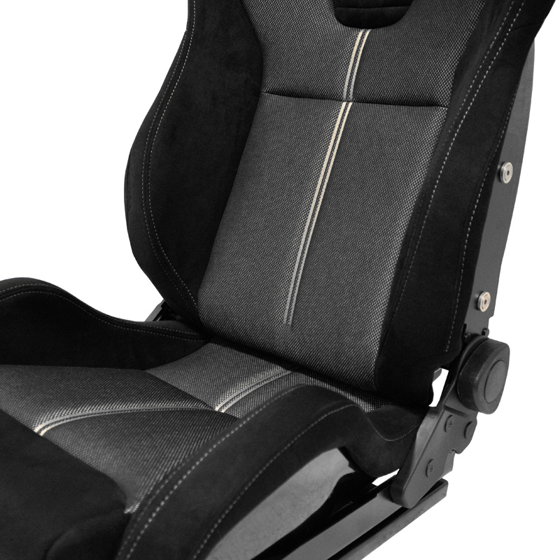 Sportstoel 'NK Premium' - Zwart Suede + Grijs 'Mesh' textiel - Dubbelzijdig verstelbare polyester rugleuning - incl. sledes