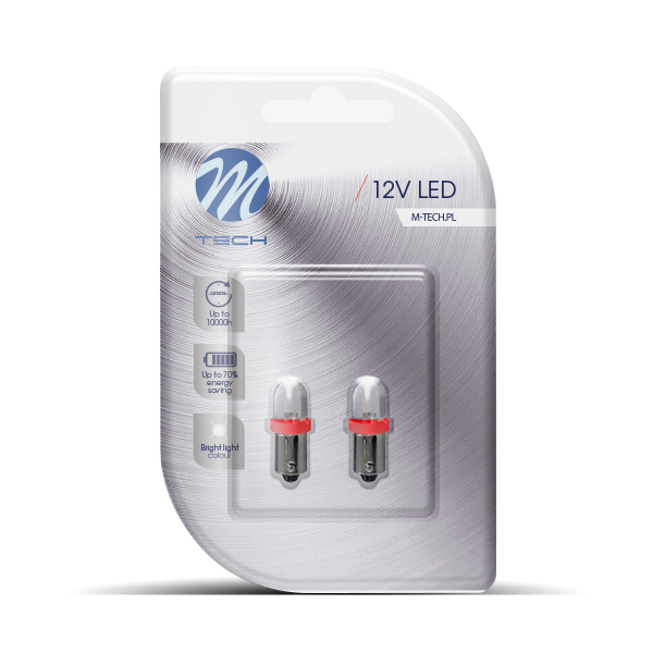 2x M-tech BA9S 12v round 8mm led rood