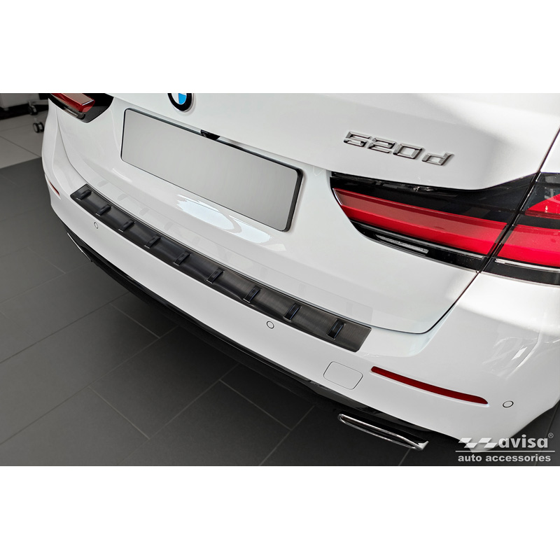 Zwart RVS Achterbumperprotector  BMW 5-Serie G31 FL Touring 2020-2024 excl. M-Sport 'STRONG EDITION'