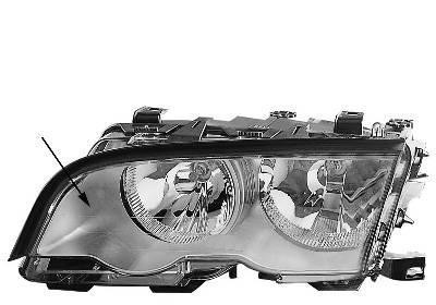 koplamp, H7+H7, incl stelmotor, zilver huis, rechts BMW 3 serie