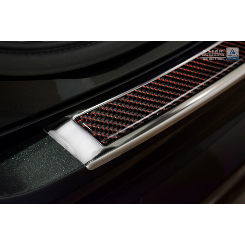 RVS Achterbumperprotector 'Deluxe'  Volvo XC90 2015-2019 & alle Facelift modellen Chroom/Rood-Zwart Carbon