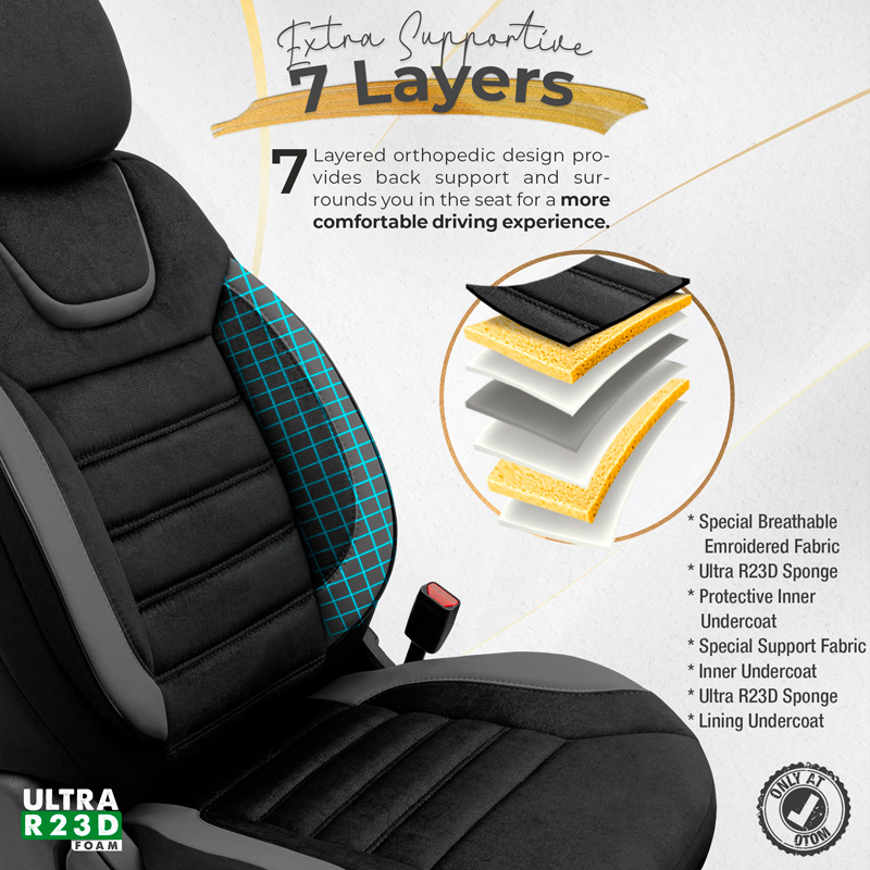 Universele Suede/Leder/Stoffen Stoelhoezenset 'Iconic' Zwart/Grijs - 11-delig - geschikt voor Side-Airbags