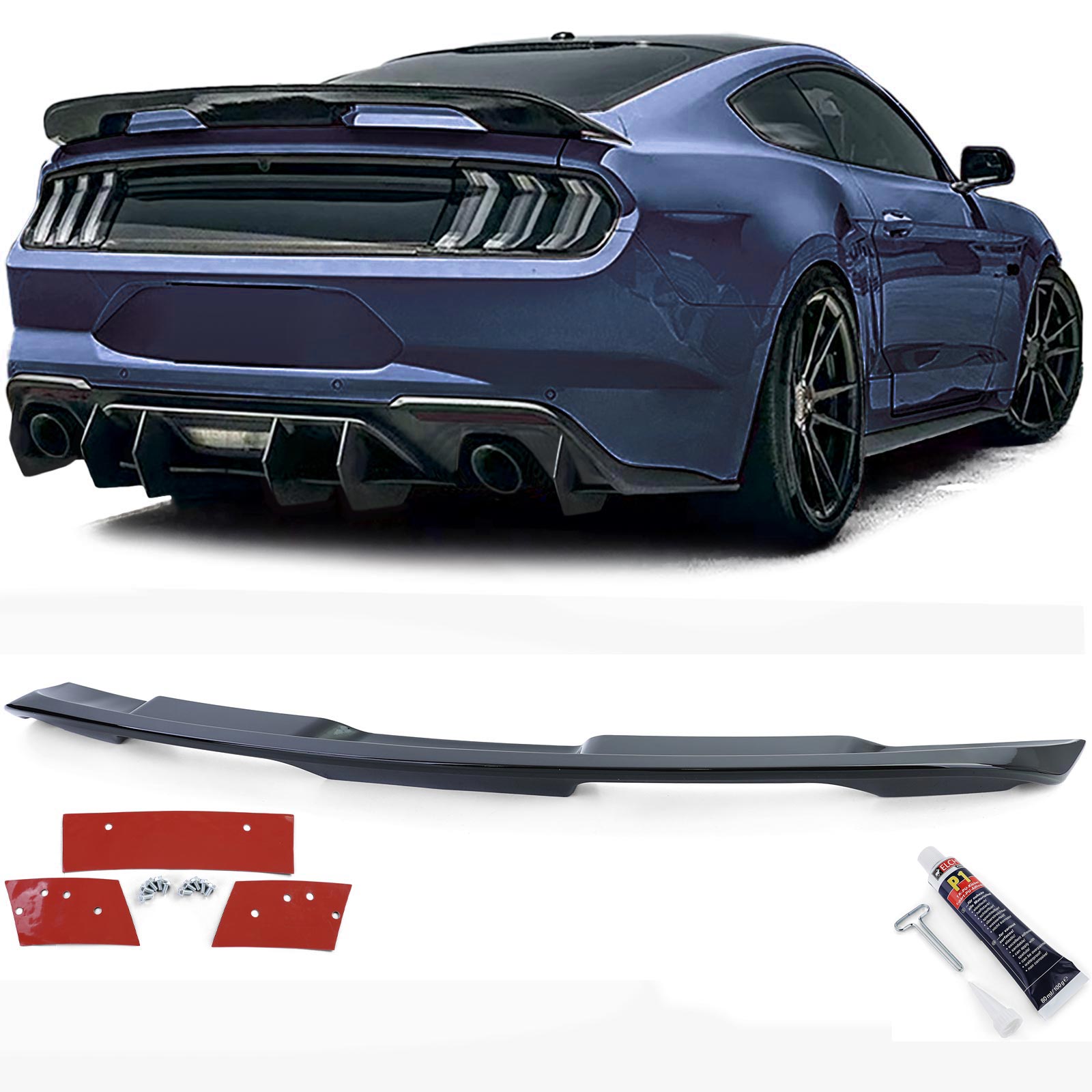 Spoiler Ford Mustang 15-20 GT350 Look Glans Zwart