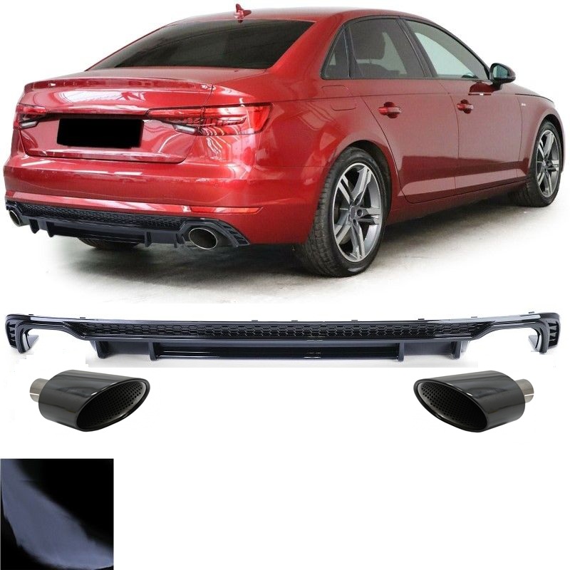 Achterbumper Diffusor Audi A4 B9 2015-2019 RS4 Design Zwart