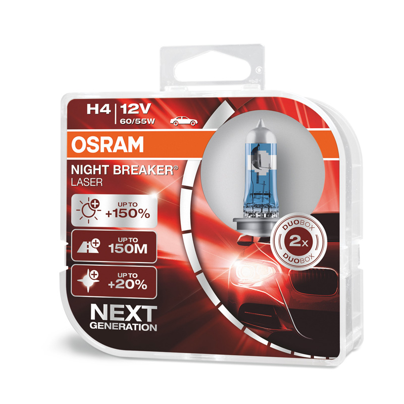 Osram Night Breaker Laser Halogeen lampen - H4 - 12V/60-55W - set à 2 stuks
