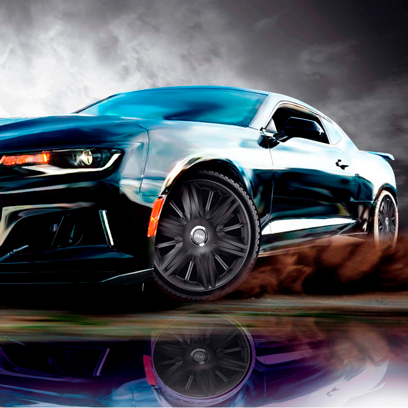 4-Delige J-Tec Wieldoppenset Maximus 16-inch zwart + chroom ring