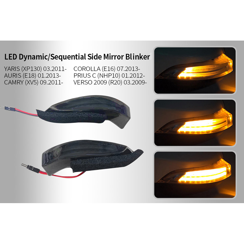 Set LED Zijspiegel-Knipperlichten  Toyota diverse modellen - Rookgrijs - incl. Dynamic Running Light
