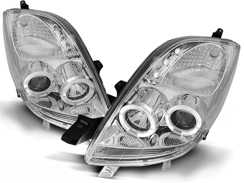 Faros Toyota Yaris Angel Eyes clear chome 06-09
