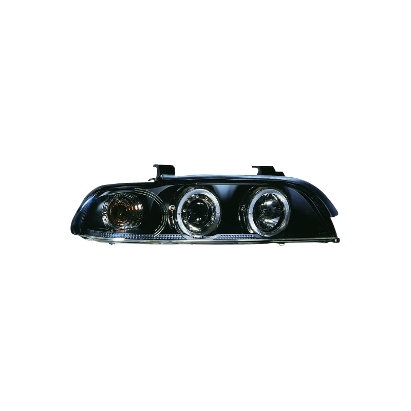 Set Koplampen  BMW 5-Serie E39 1996-2003 - Zwart - incl. Angel-Eyes & Stelmotor