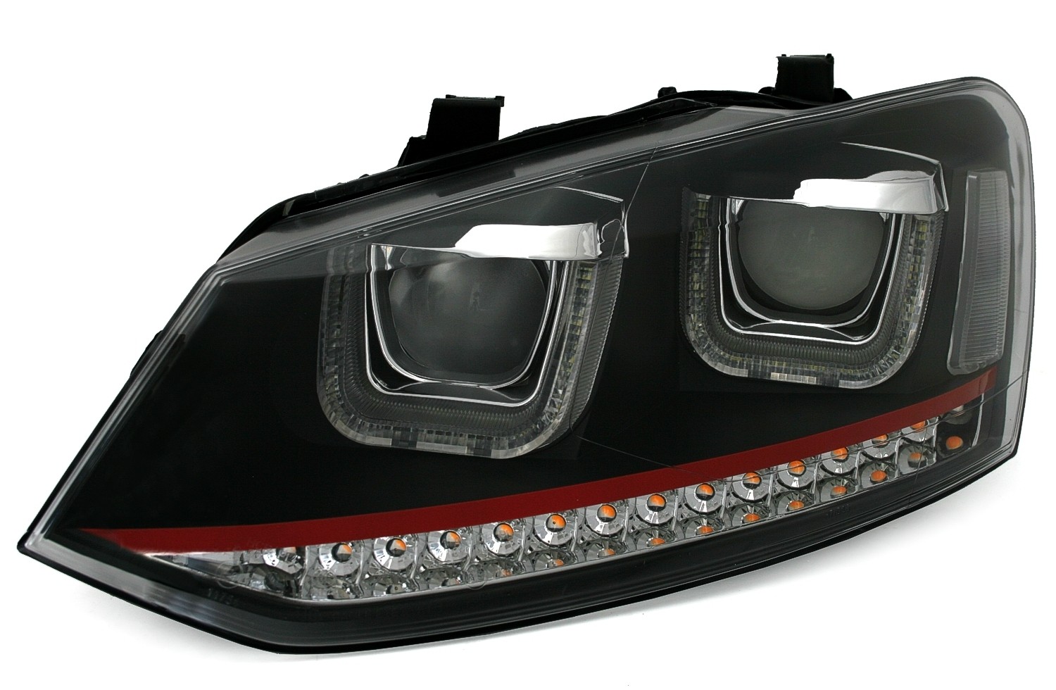 Headlights VW Polo 6R 09- DRL black/red Facelift look