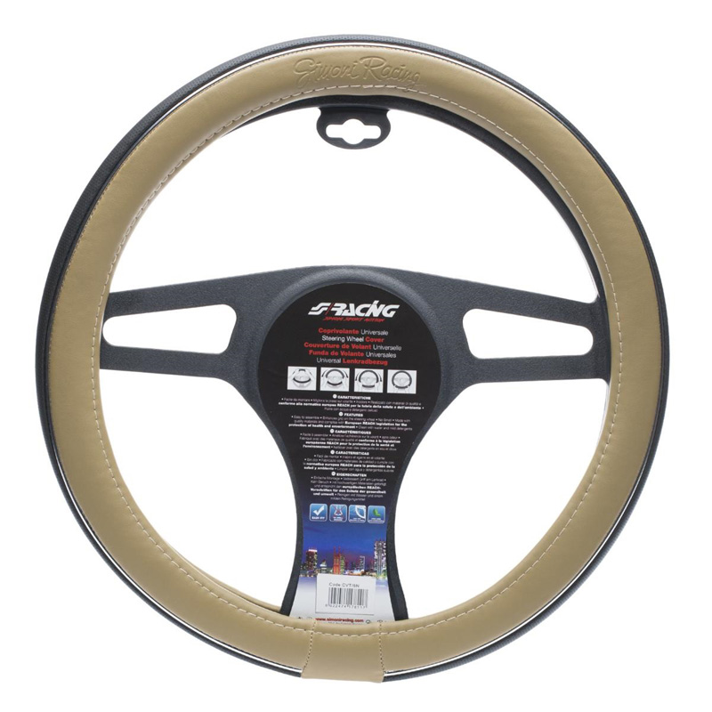 Simoni Racing Stuurwielhoes Trophy 6 - Zwart/Crèmekleurig Eco-Leder - 37-39cm