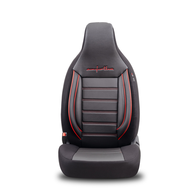 Universele Leder/Stoffen 'CityBug' Stoelhoezenset 'Comfortline' Zwart/Rood - 9-delig - geschikt voor Side-Airbags