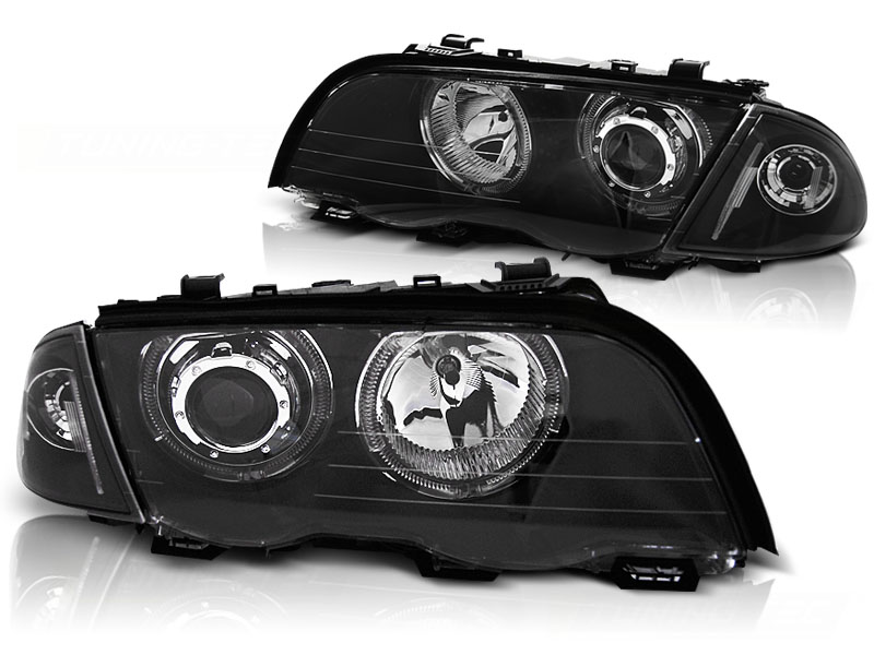 Faros para BMW E46 4 door 98-01. Angel Eyes negro