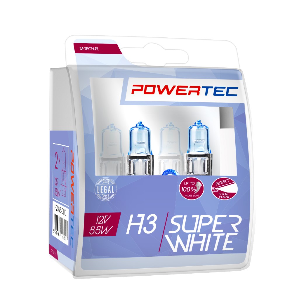 Mtech Powertec SuperWhite H3 bulbs 12V DUO