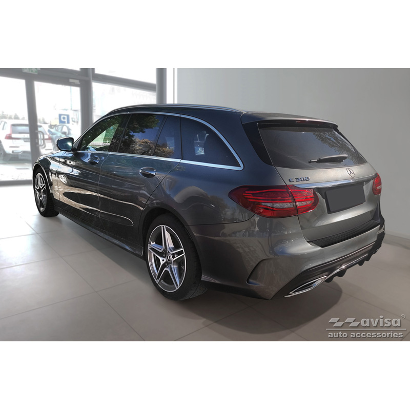 Matzwart RVS Achterbumperprotector  Mercedes C-Klasse W205 Kombi 2014-2021 'Ribs'